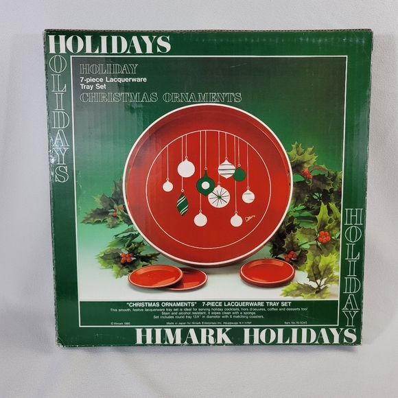 Vtg Himark 7-Piece Lacquerware Tray Set CHRISTMAS ORNAMENTS - Picture 2 of 16